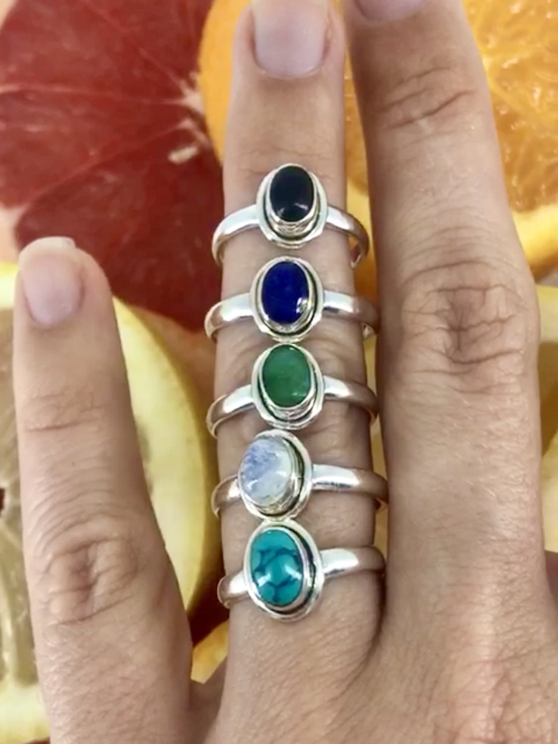 Anillo de plata de ley con piedras semipreciosas | Anillos hechos a mano