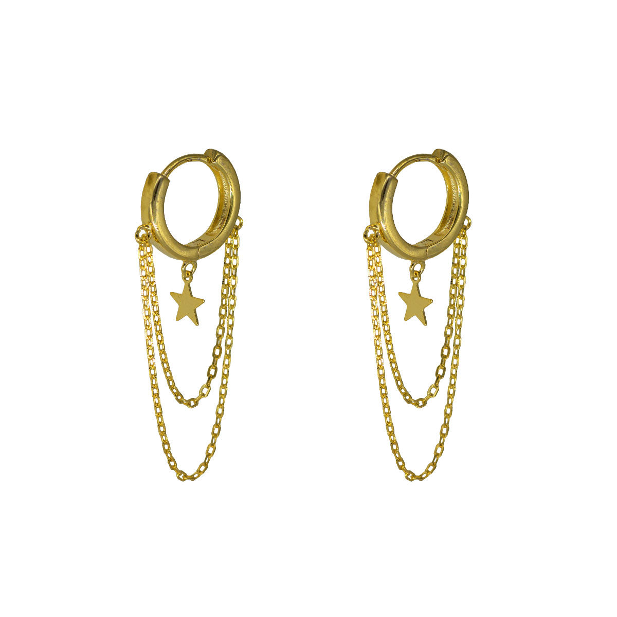 Pendientes de aro largos con cadena y estrellas | Pendientes de plata