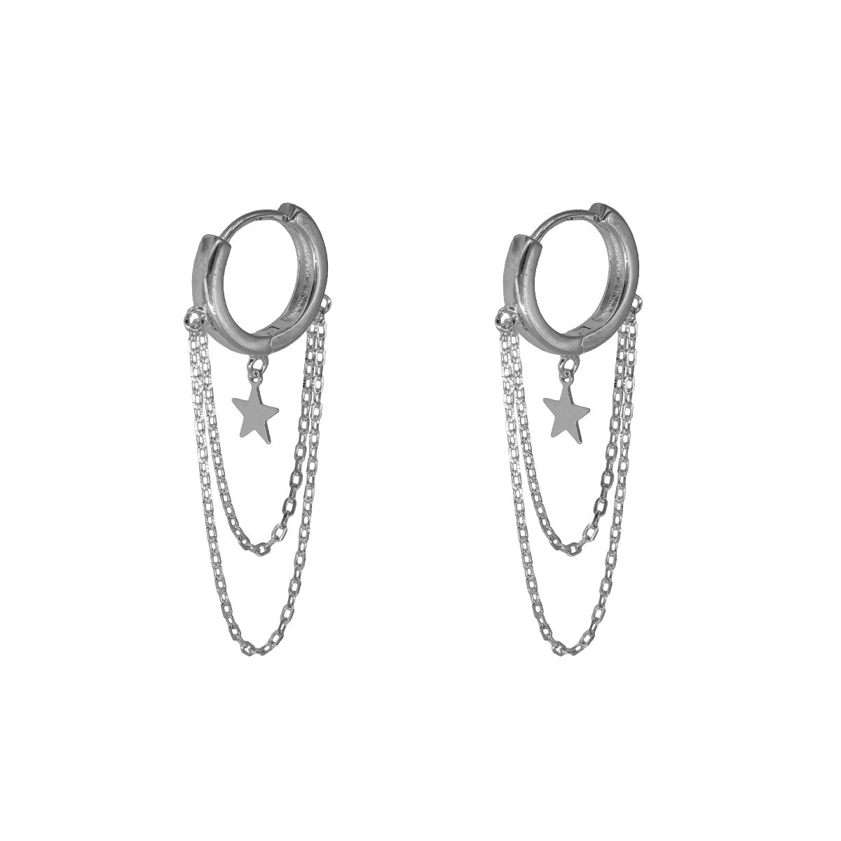 Pendientes de aro largos con cadena y estrellas | Pendientes de plata