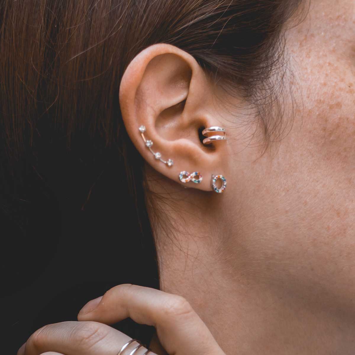 Ear cuff Doble Piercing falso en plata de ley