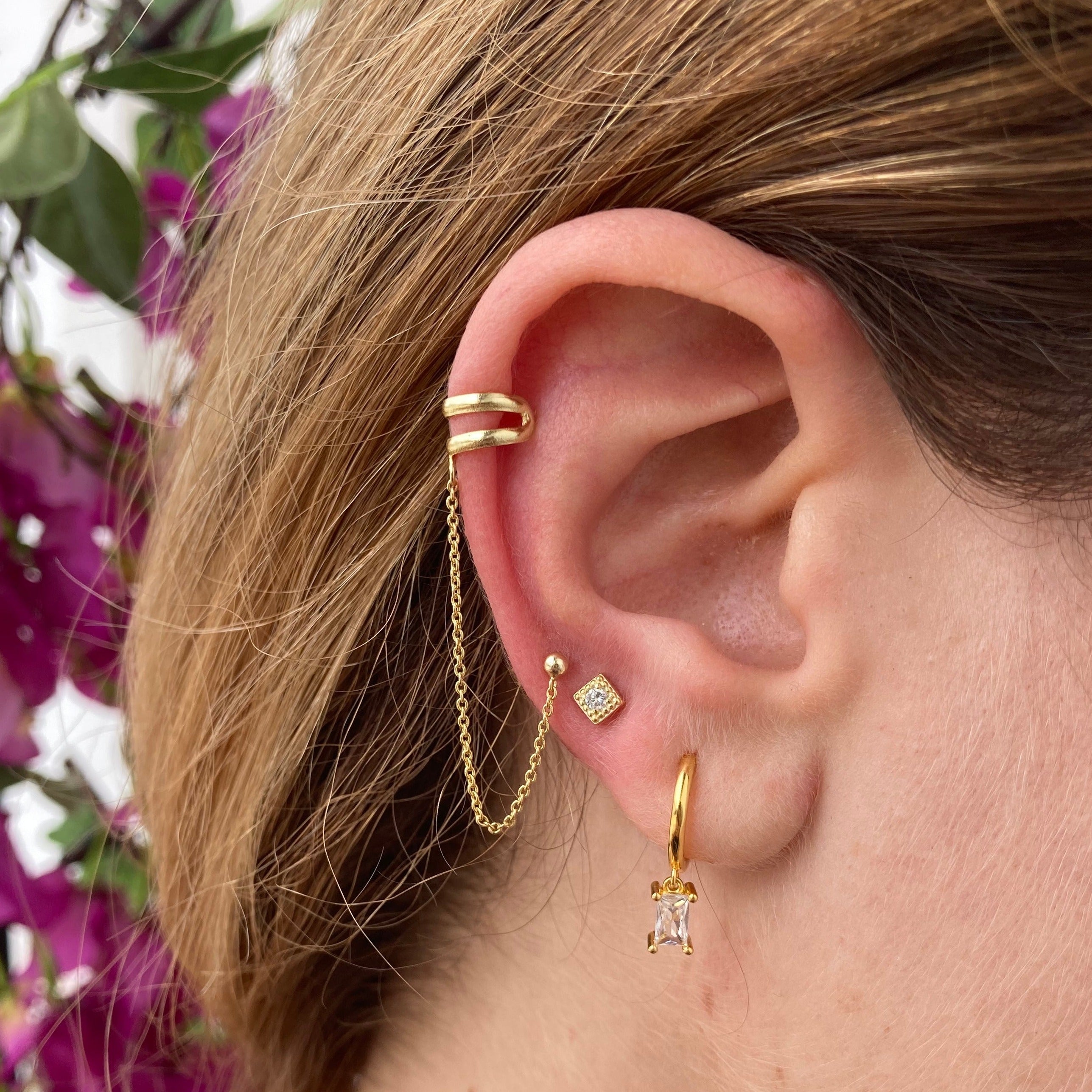 Pendiente doble de plata con cadena y earcuff | ALVENT