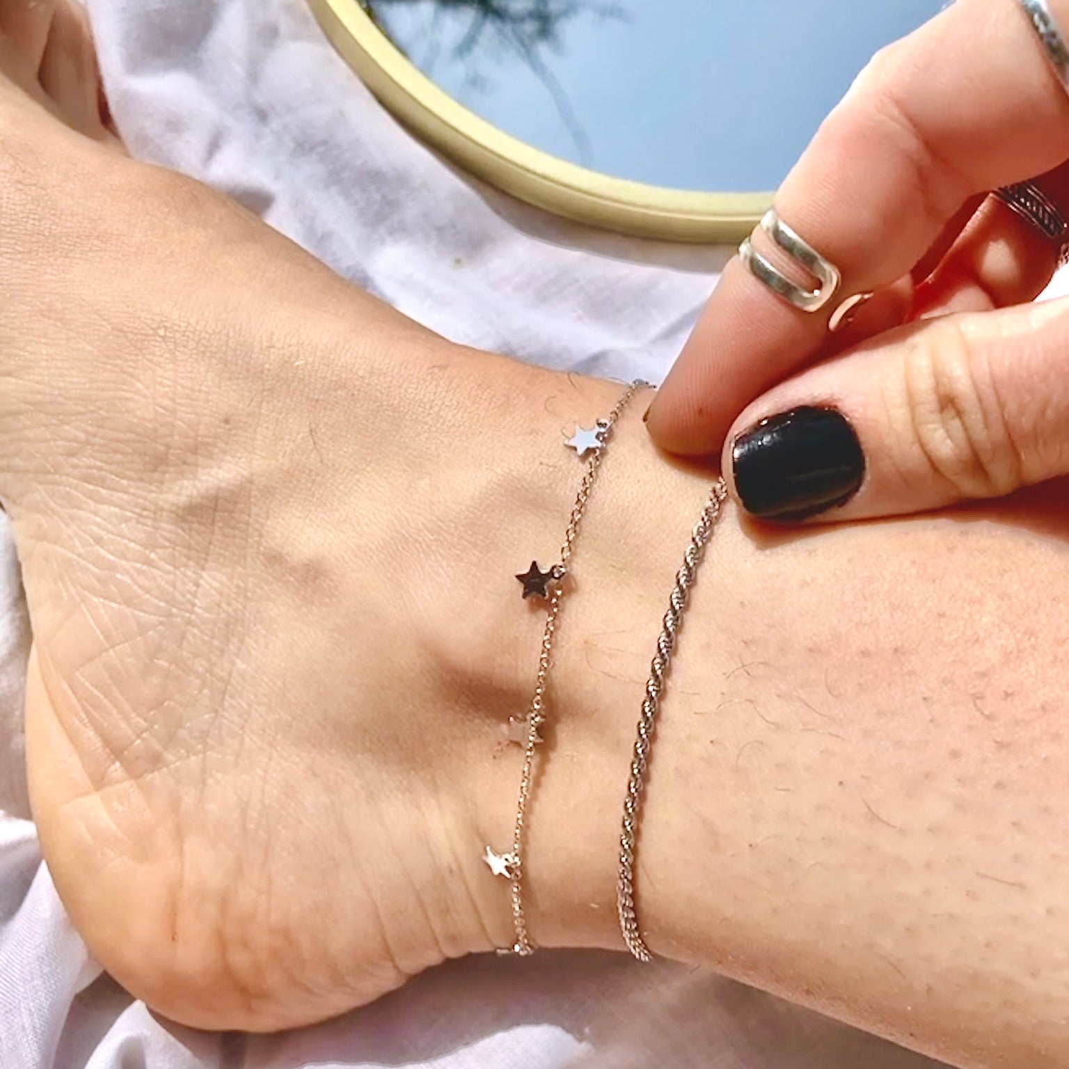 Pulsera Tobillera de plata con cadena trenzada | Tobilleras ALVENT